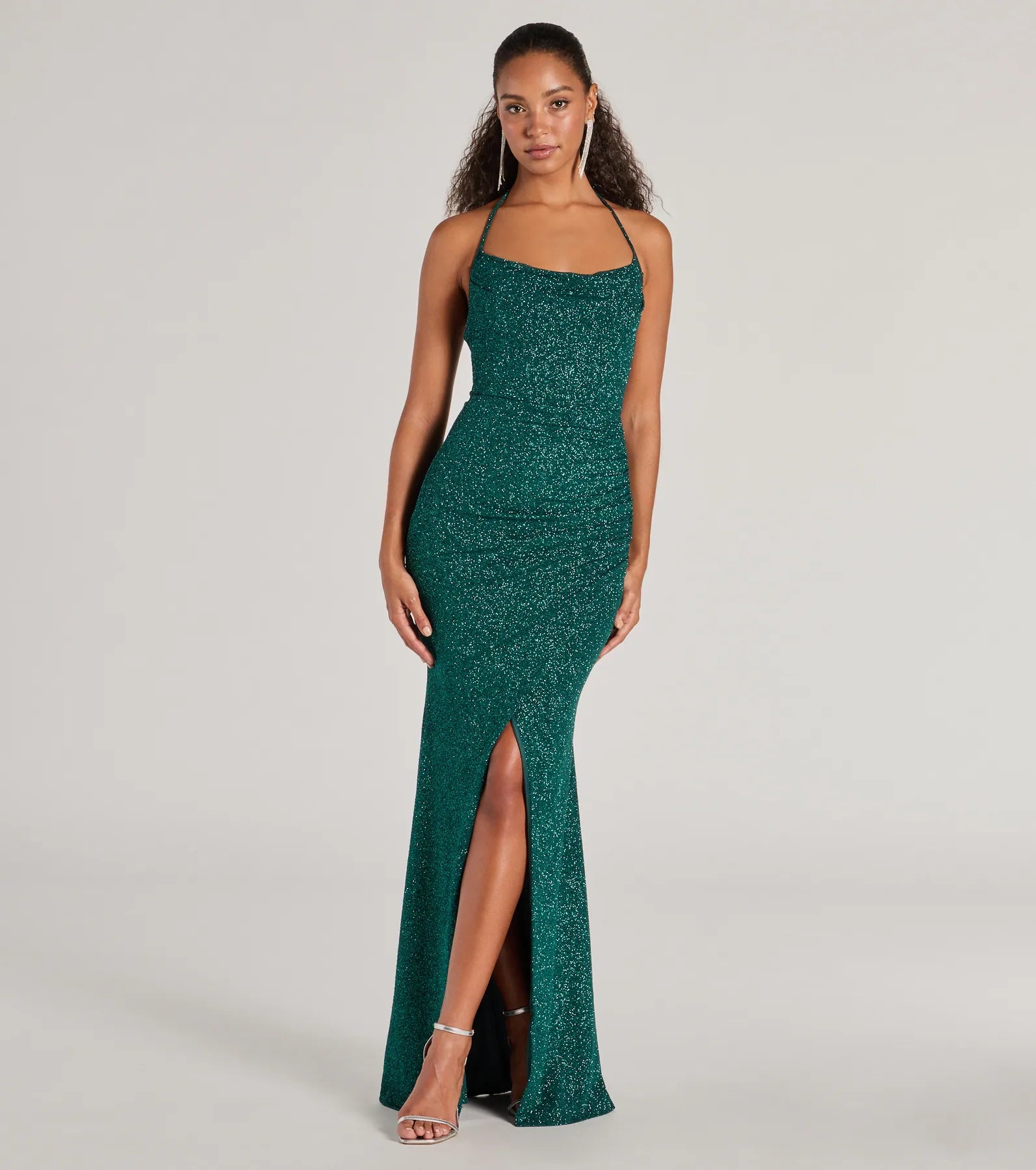 Sevi Halter Mermaid Glitter Formal Dress - Image 9