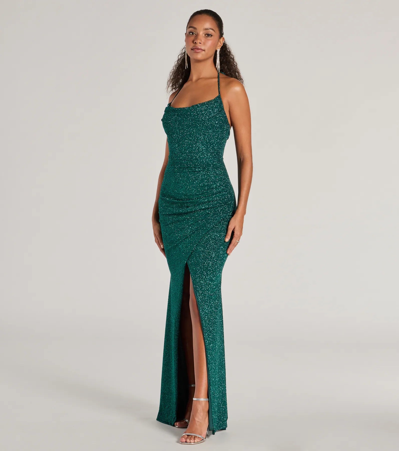 Sevi Halter Mermaid Glitter Formal Dress - Image 12