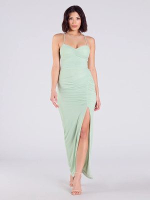 Chloe Lace-Up Ruched Column Formal Dress