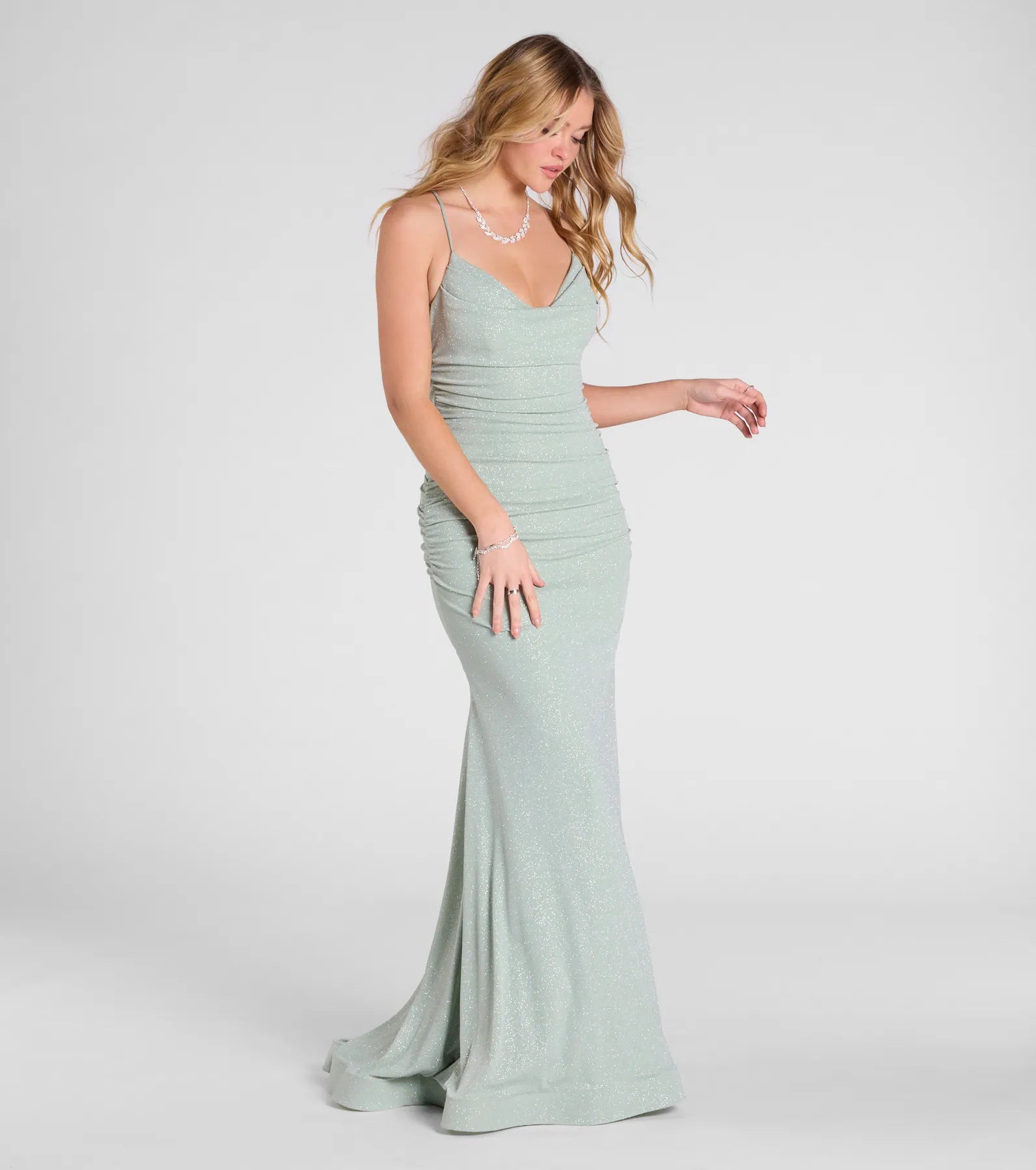 Leslie Lace-Up Mermaid Glitter Formal Dress - Image 9
