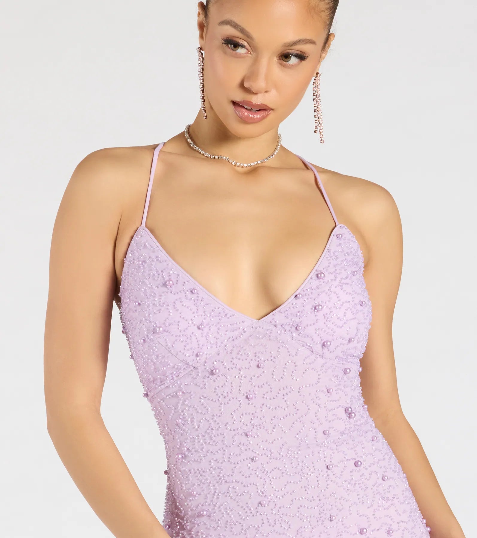 Marlene Lace-Up Mermaid Beaded Pearl Formal Dress - Image 8