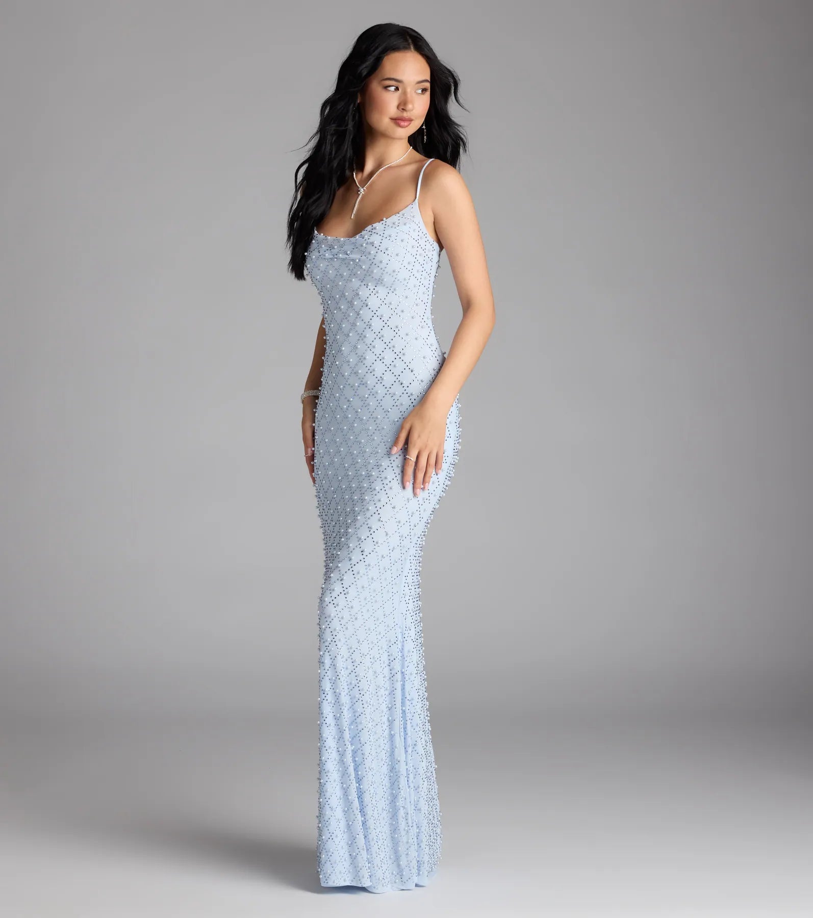 Elliot Rhinestone And Pearl Mesh Mermaid Dress - Image 8