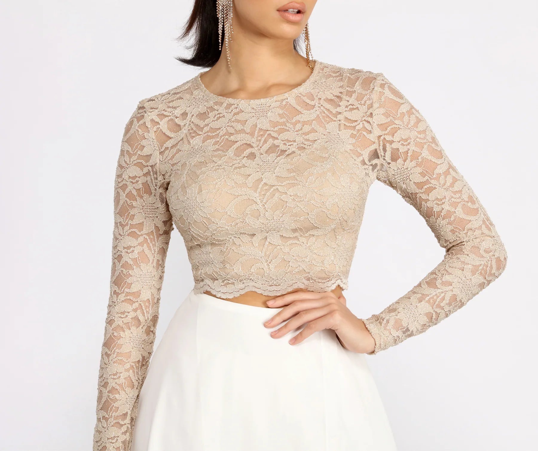 Baylee Scallop Glitter Lace Two Piece Chiffon Dress - Image 3