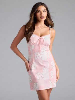 So Sweet Floral And Plaid Patchwork Mini Dress