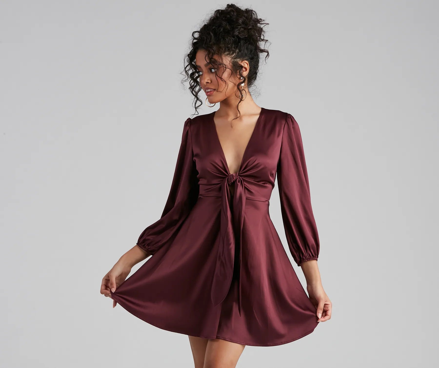 Sleek Satin Tie-Front Mini Dress - Image 8