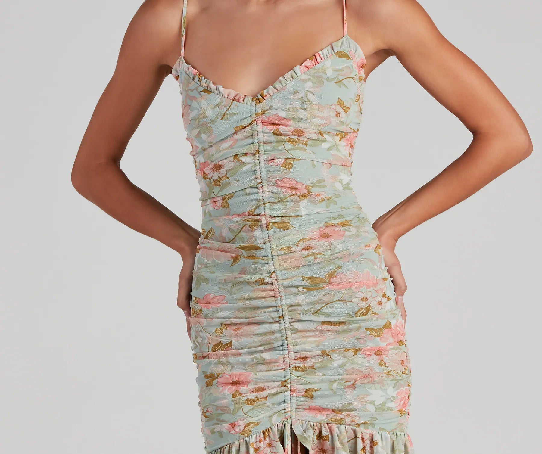 Spotted In Floral Mesh Ruffle Hem Dress - Image 4