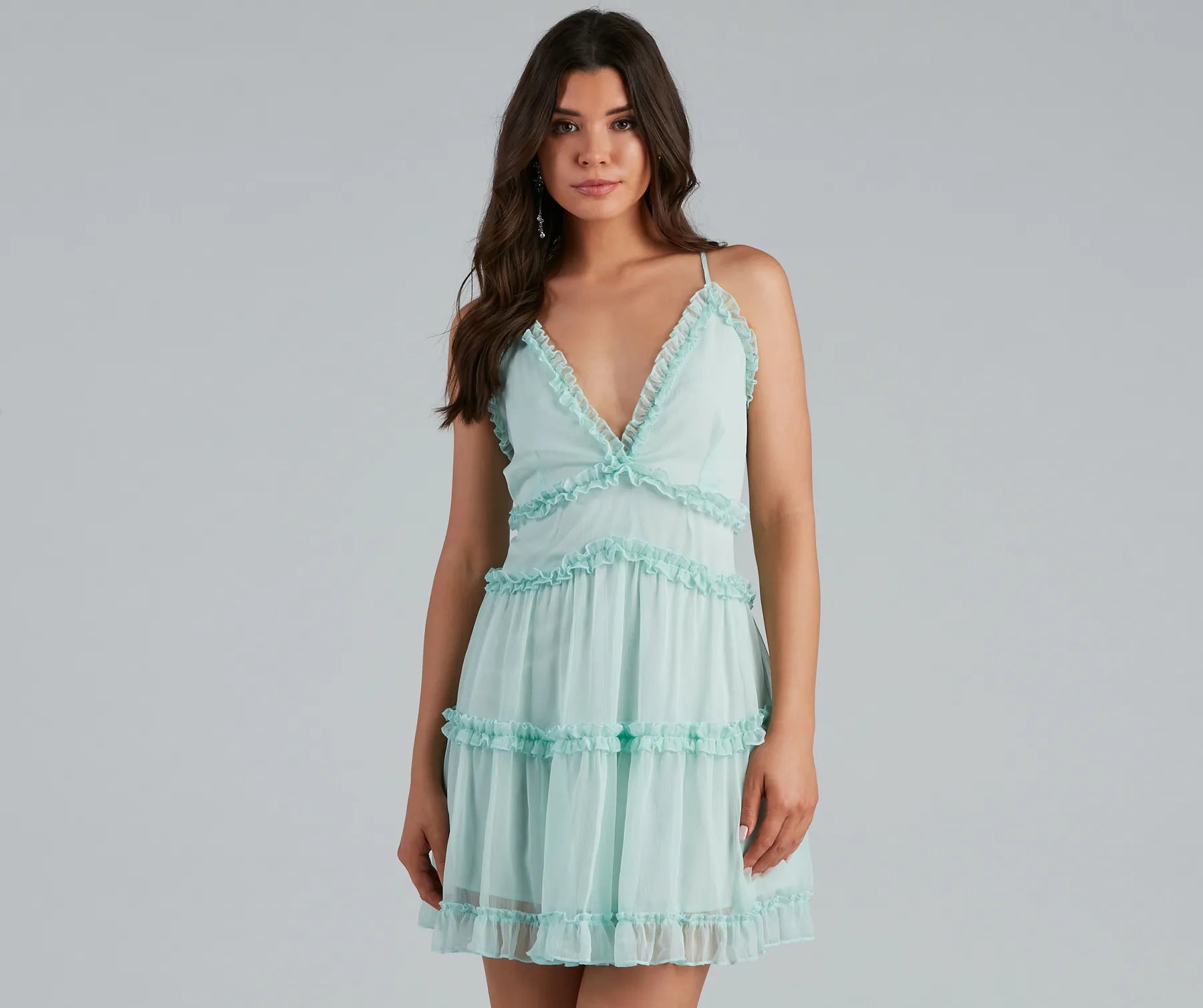 Ruffle Party Chiffon V-Neck Babydoll Dress - Image 5