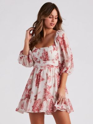 Sunday Girl Floral Chiffon Skater Dress