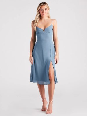 Chic Fantasy Chiffon V-Neck Midi Dress