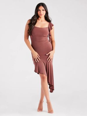 Looking Lovely Cowl Ruffled Midi Dress