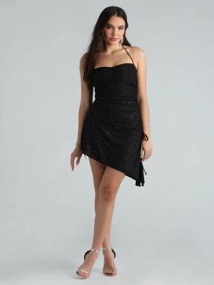 Living My Best Life Glitter Halter Mini Dress