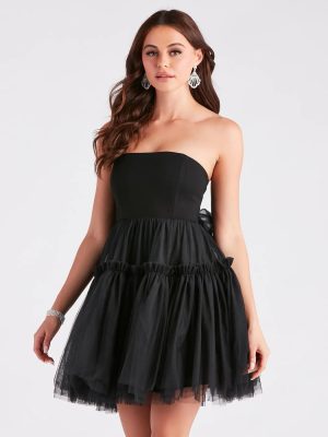 She's Iconic Strapless Ruffled Tulle Skater Dress