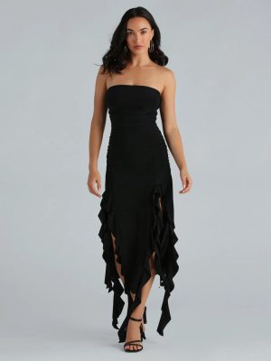 Moments Like This Strapless Ruffled Midi Dress