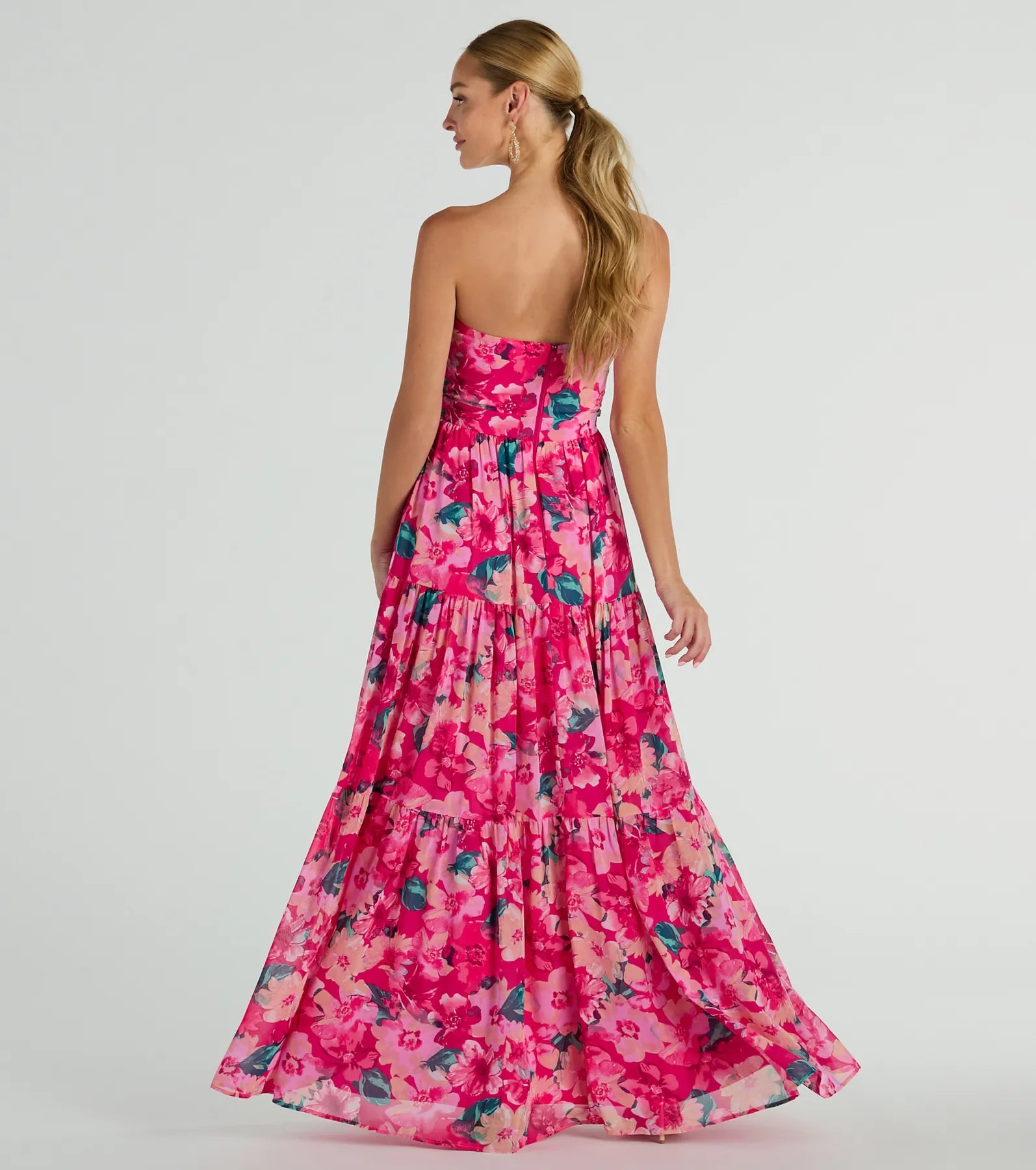 Radiate Romantic Vibes Strapless Floral Chiffon Maxi Dress - Image 2