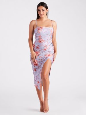 Made You Wink Floral Satin Midi Dress