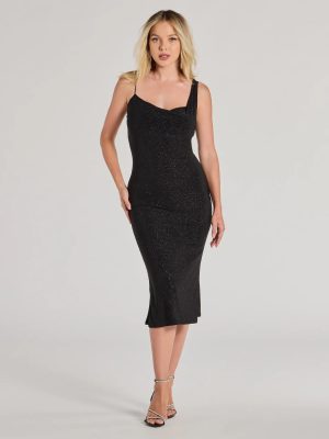 Shimmering Nights Cowl Neck Glitter Midi Dress