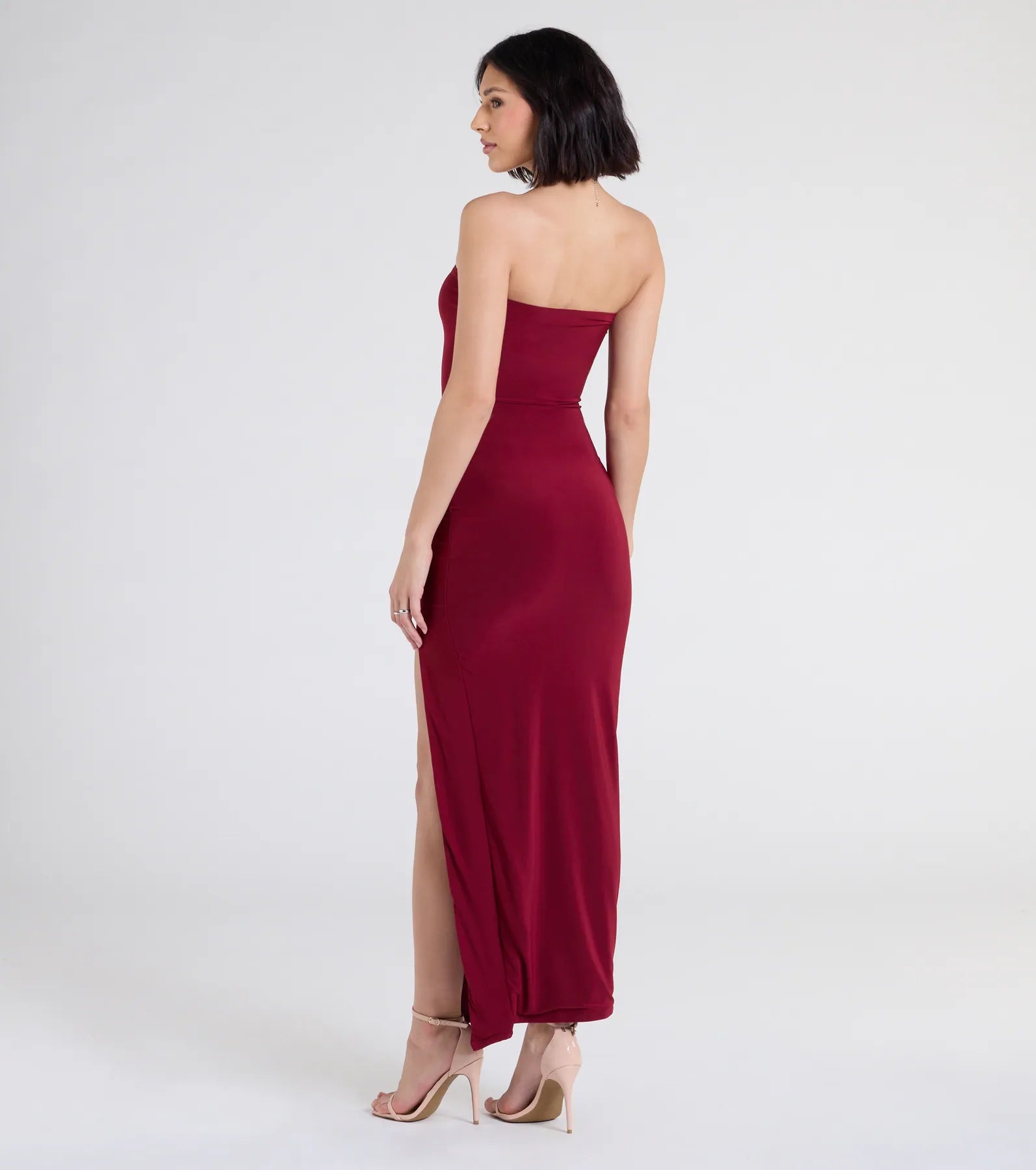 Sleek Fit Strapless High Slit Maxi Dress - Image 2