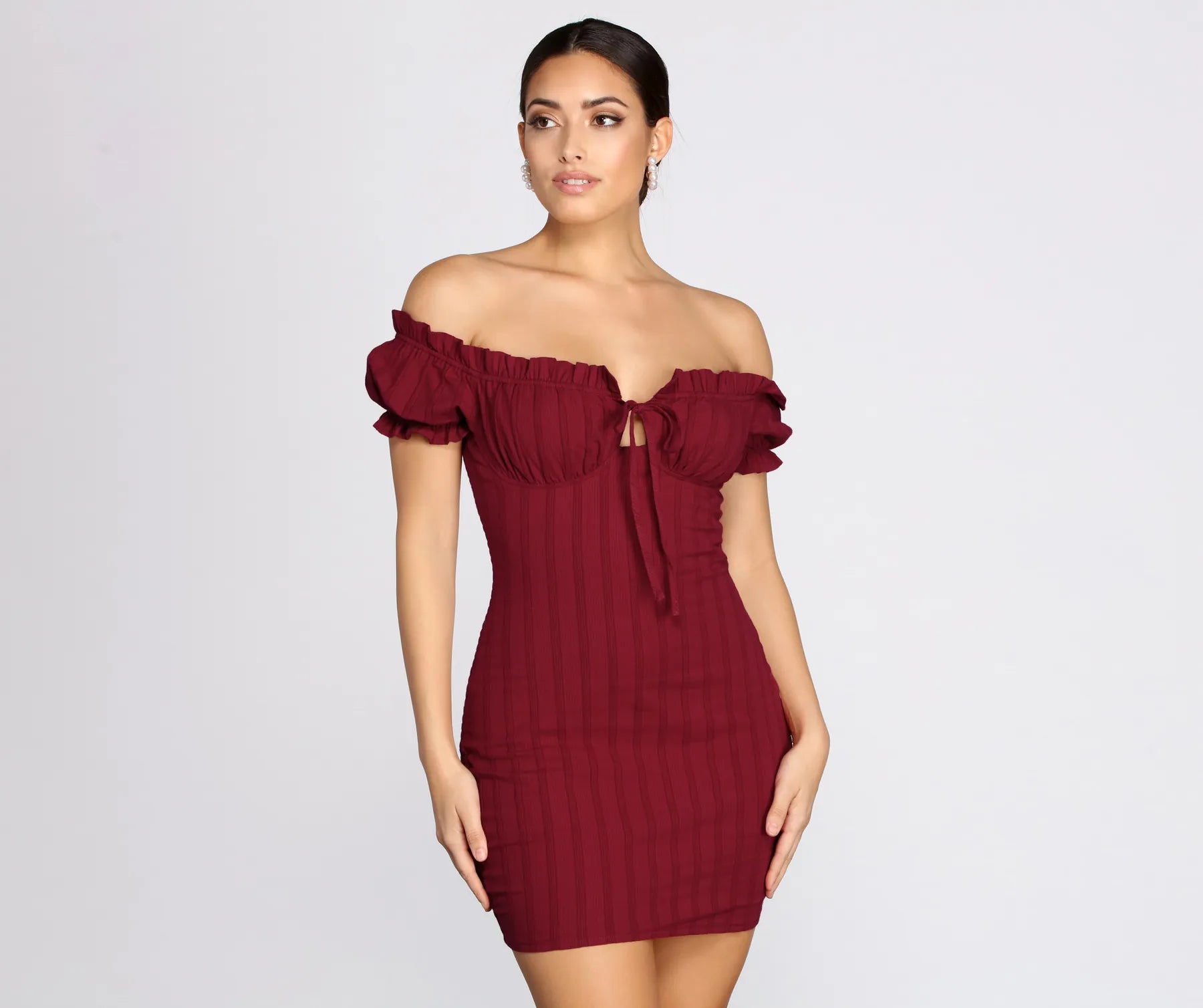 Show 'Em Off Shoulder Smocked Mini Dress - Image 5