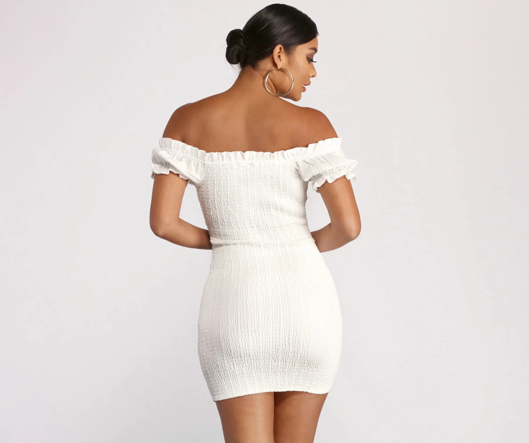 Show 'Em Off Shoulder Smocked Mini Dress - Image 2