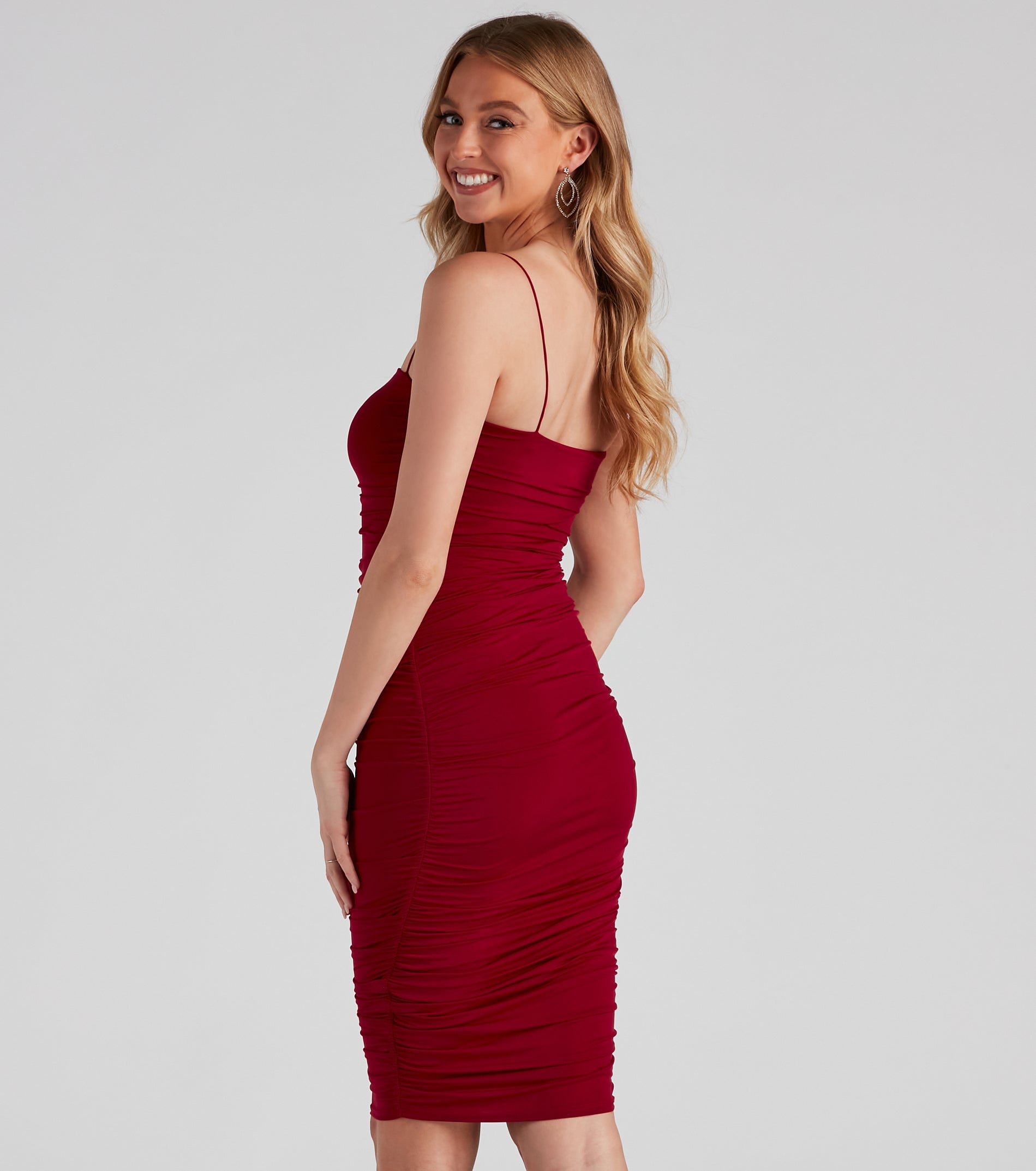 She's A Showstopper Ruched Midi Dress - Image 6