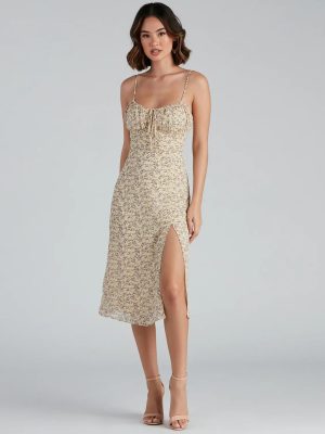 Floral Retreat Chiffon Sweetheart Midi Dress