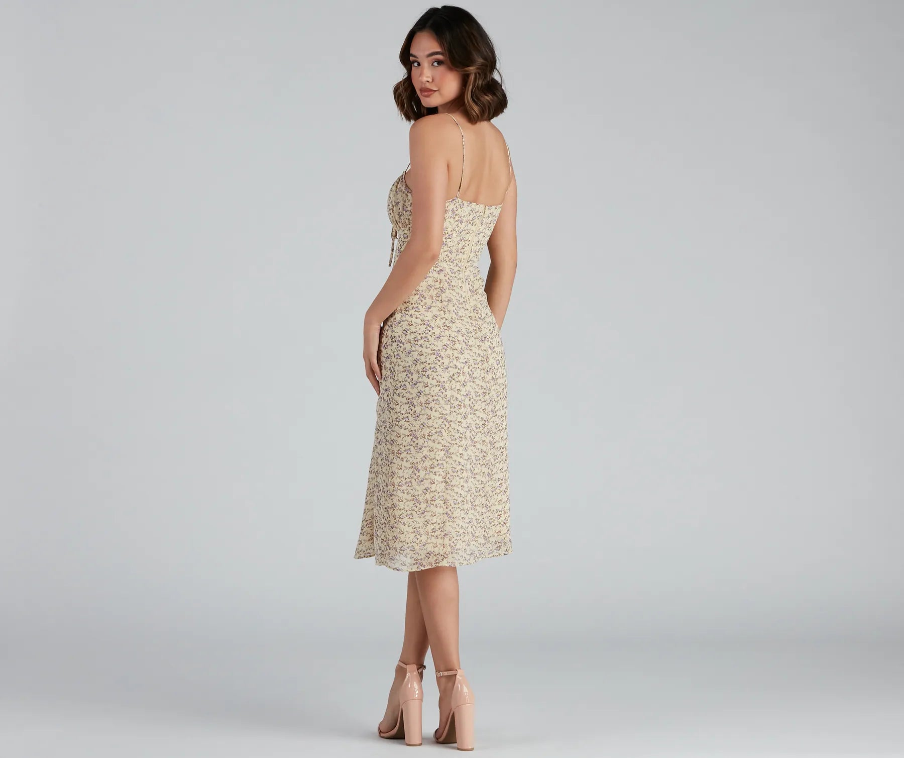 Floral Retreat Chiffon Sweetheart Midi Dress - Image 2