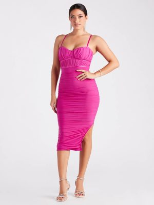 Curve Flaunter Mesh Ruched Midi Dress