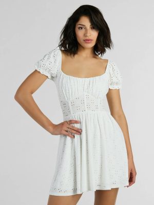 Charming Appeal Puff Sleeve Eyelet Knit Skater Dress