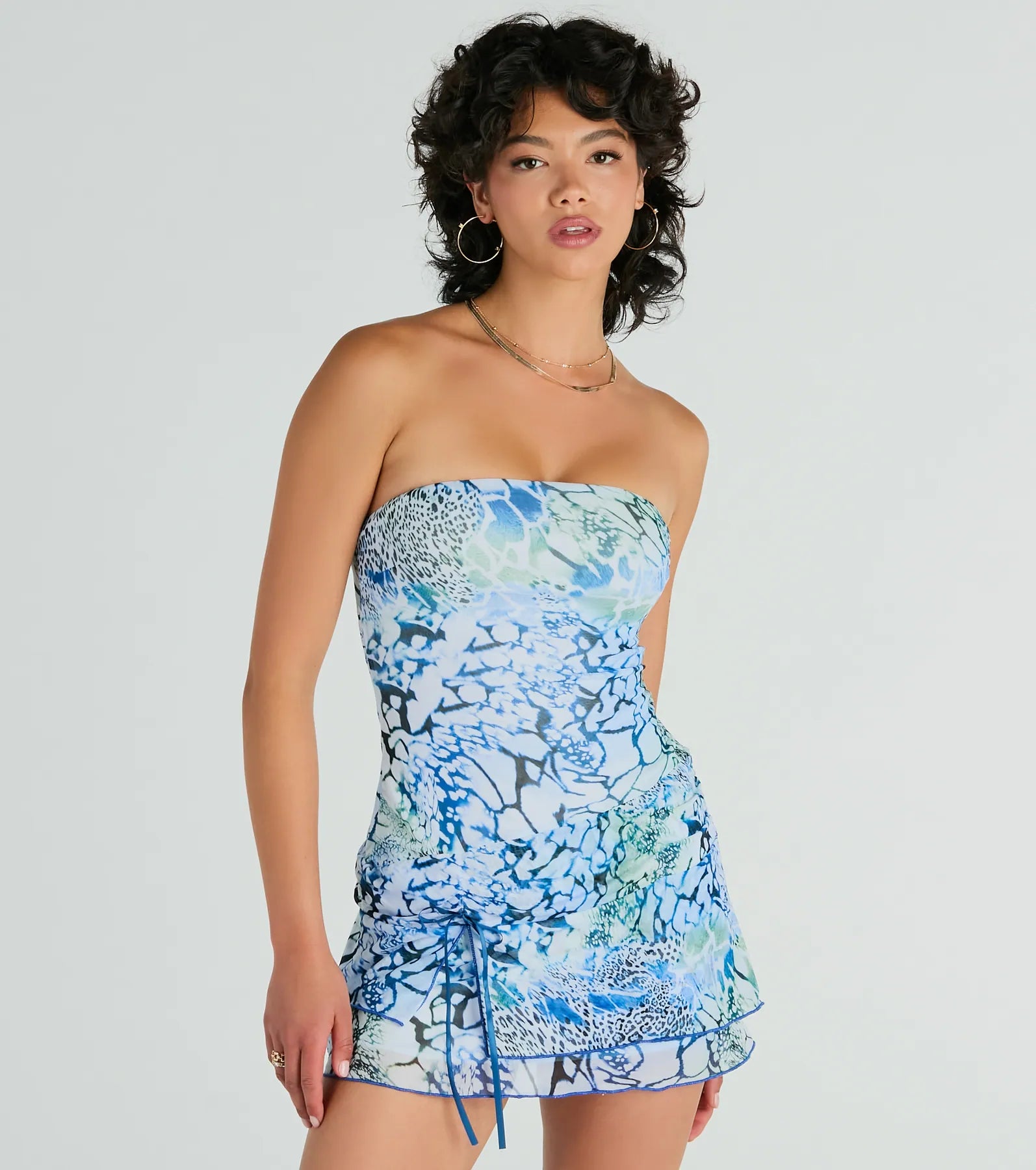 Vibrant Strapless Butterfly Print Mini Dress - Image 5