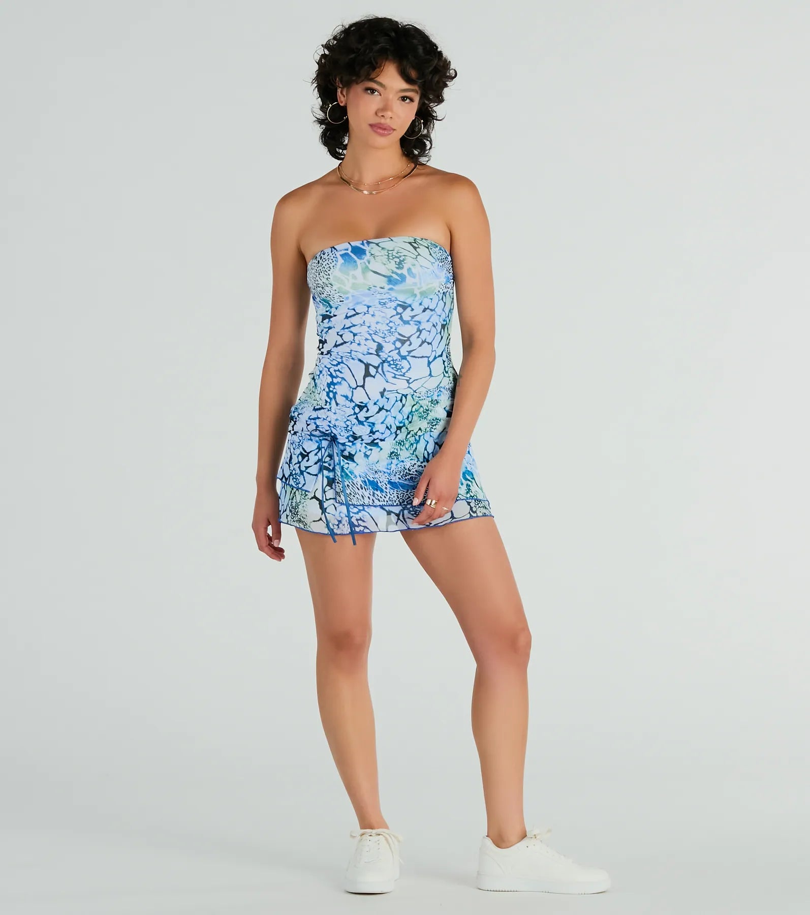 Vibrant Strapless Butterfly Print Mini Dress - Image 7