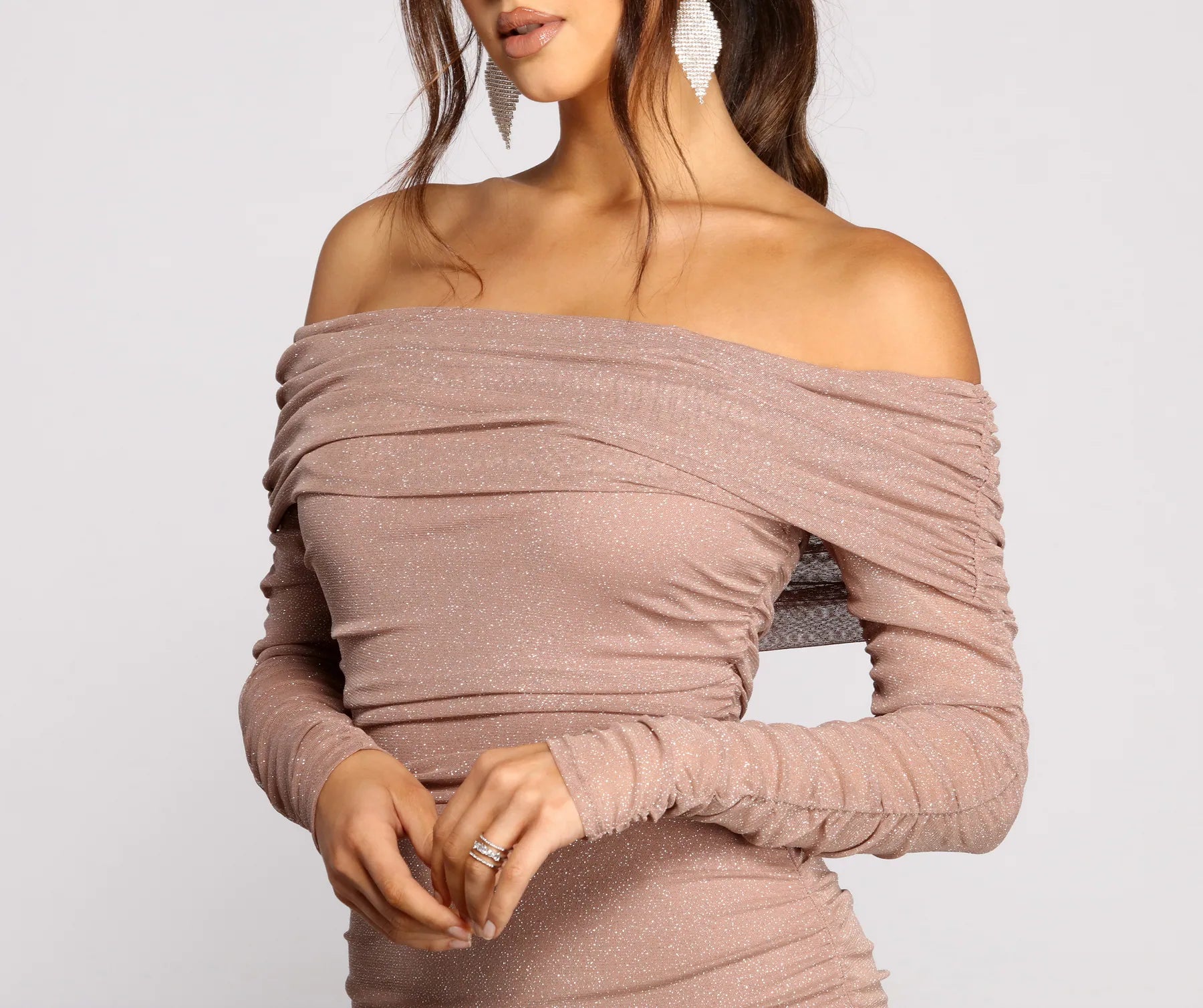 Shimmer Nights Off the Shoulder Glitter Mini Dress - Image 7