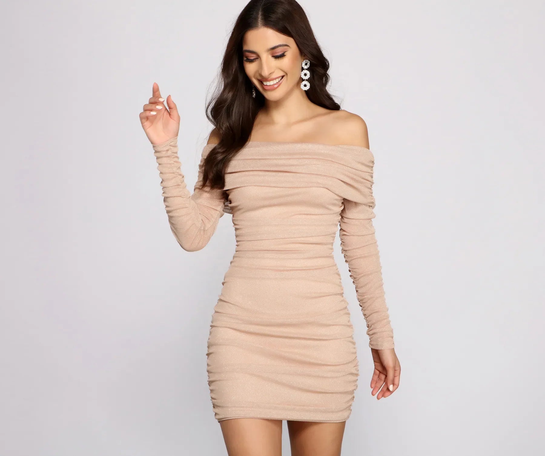 Shimmer Nights Off the Shoulder Glitter Mini Dress - Image 9