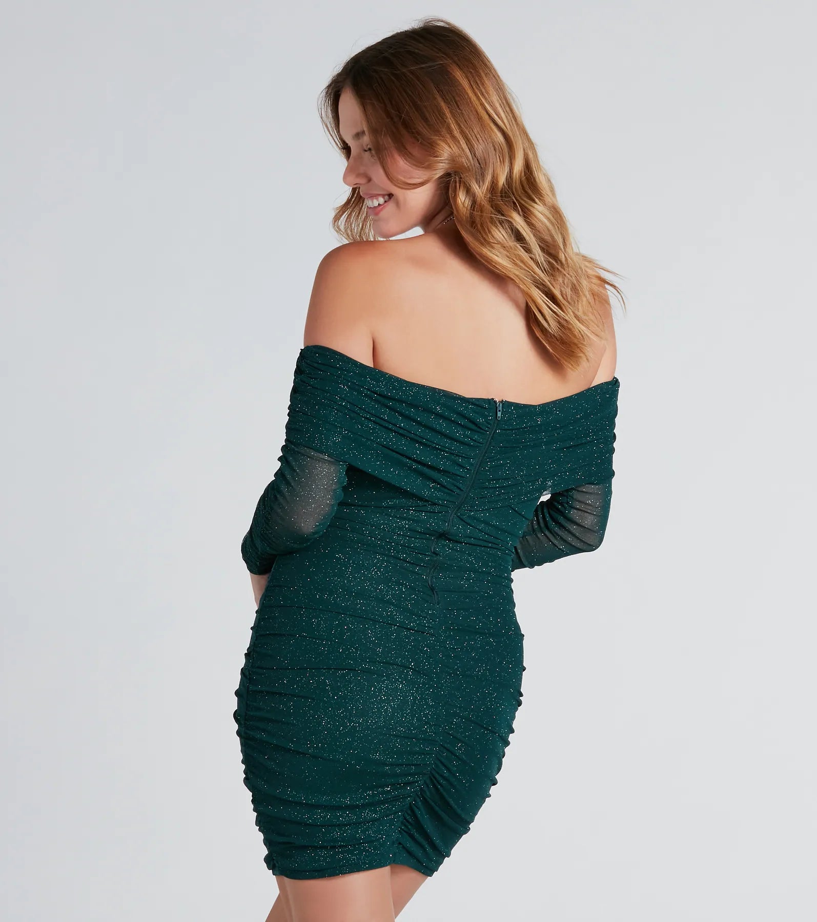 Shimmer Nights Off the Shoulder Glitter Mini Dress - Image 14