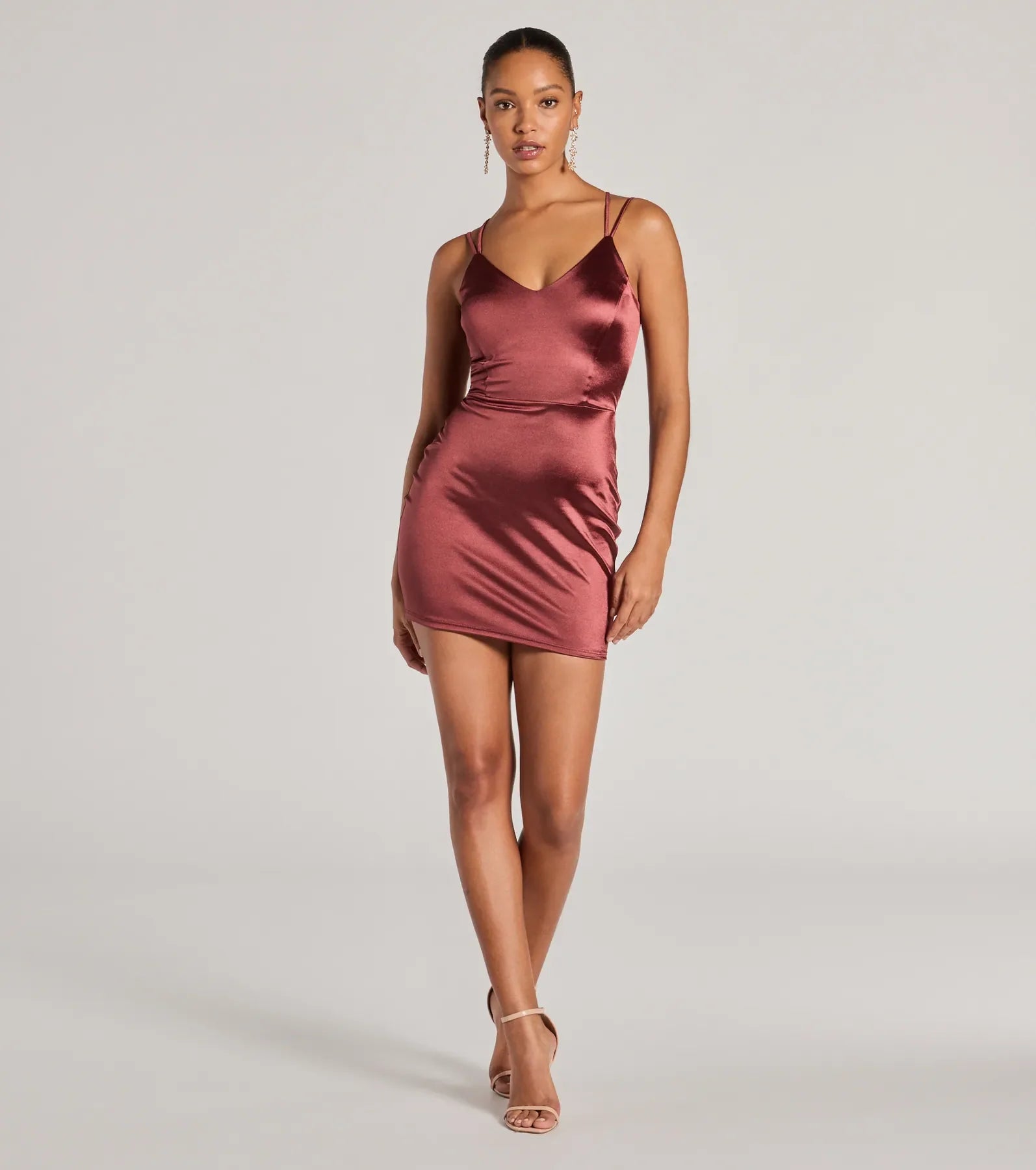 Simply A Stunner Lace-Up Bodycon Satin Mini Dress - Image 3