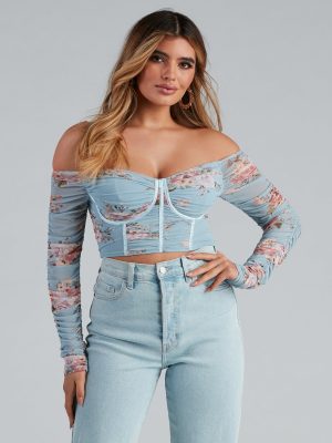 All For Floral Mesh Satin Trim Bustier