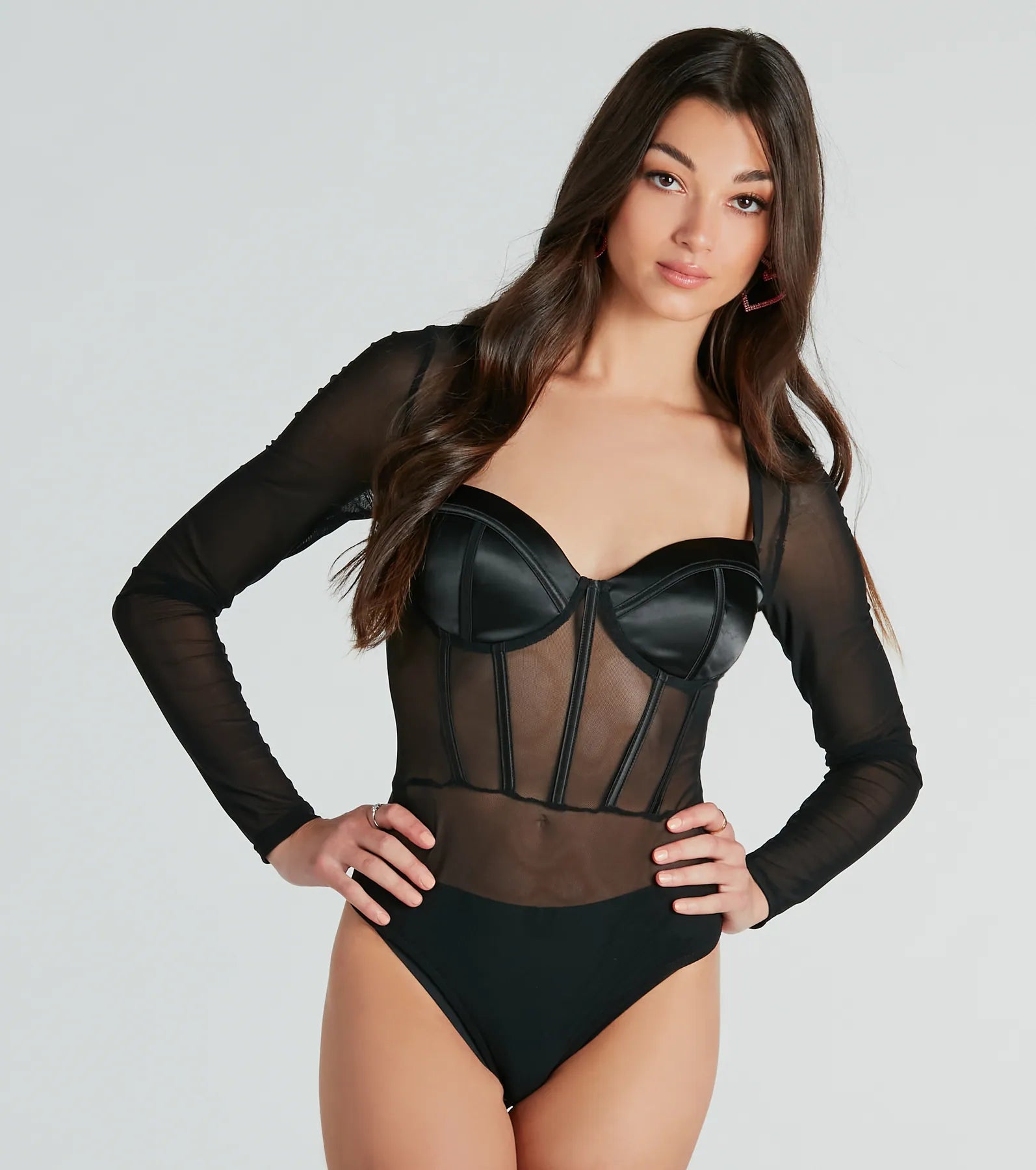 Oh-So-Sultry Sheer Mesh And Satin Bustier Bodysuit - Image 5