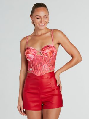 Sunset View Satin Abstract Mesh Corset Top