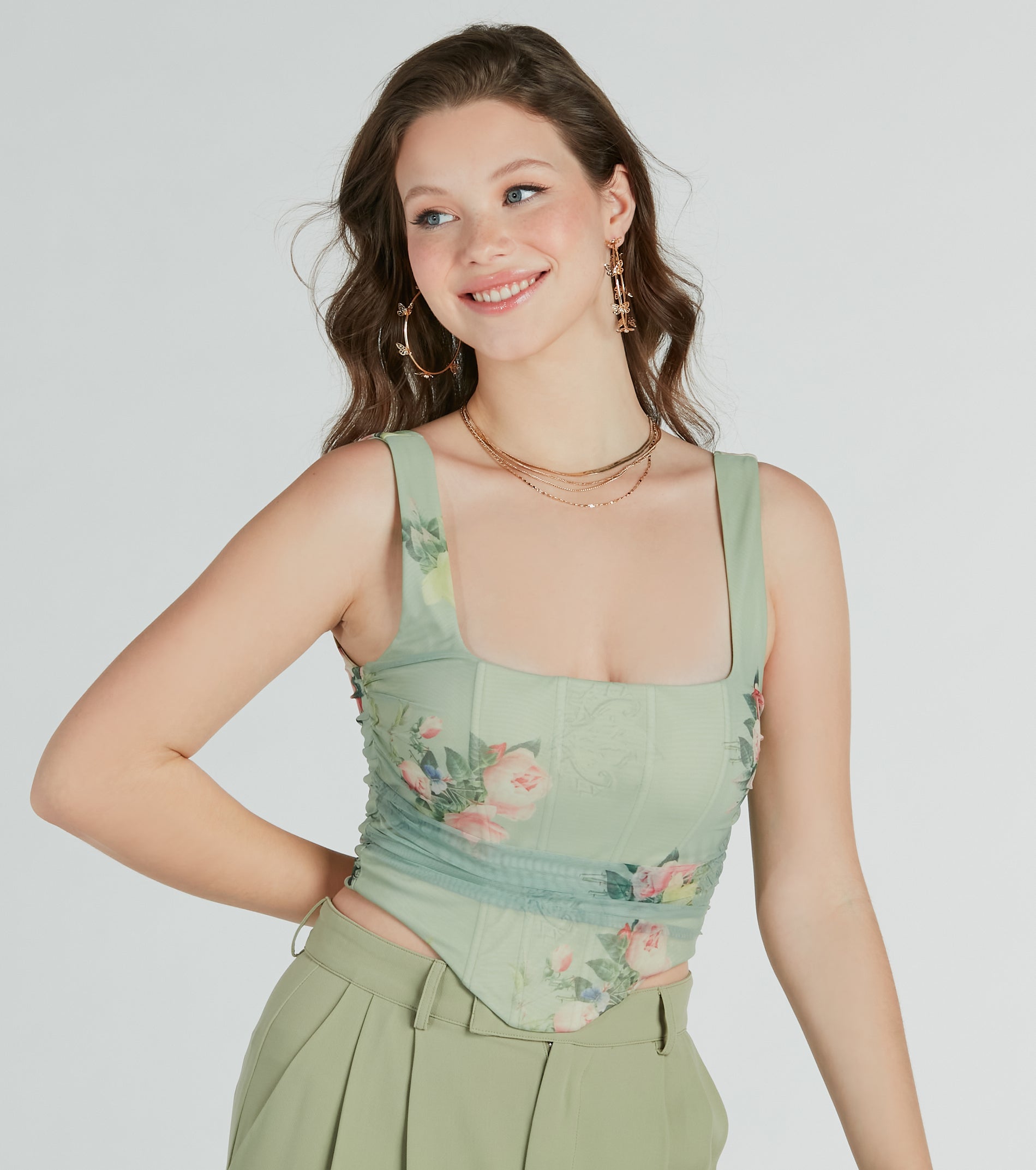 Blooming Beauty Floral Ruched Mesh Corset Top - Image 4