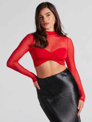 Sultry And Sheer Mesh Long Sleeve Crop Top