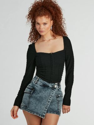 Sweet 'Fit Long Sleeve Textured Knit Corset Top