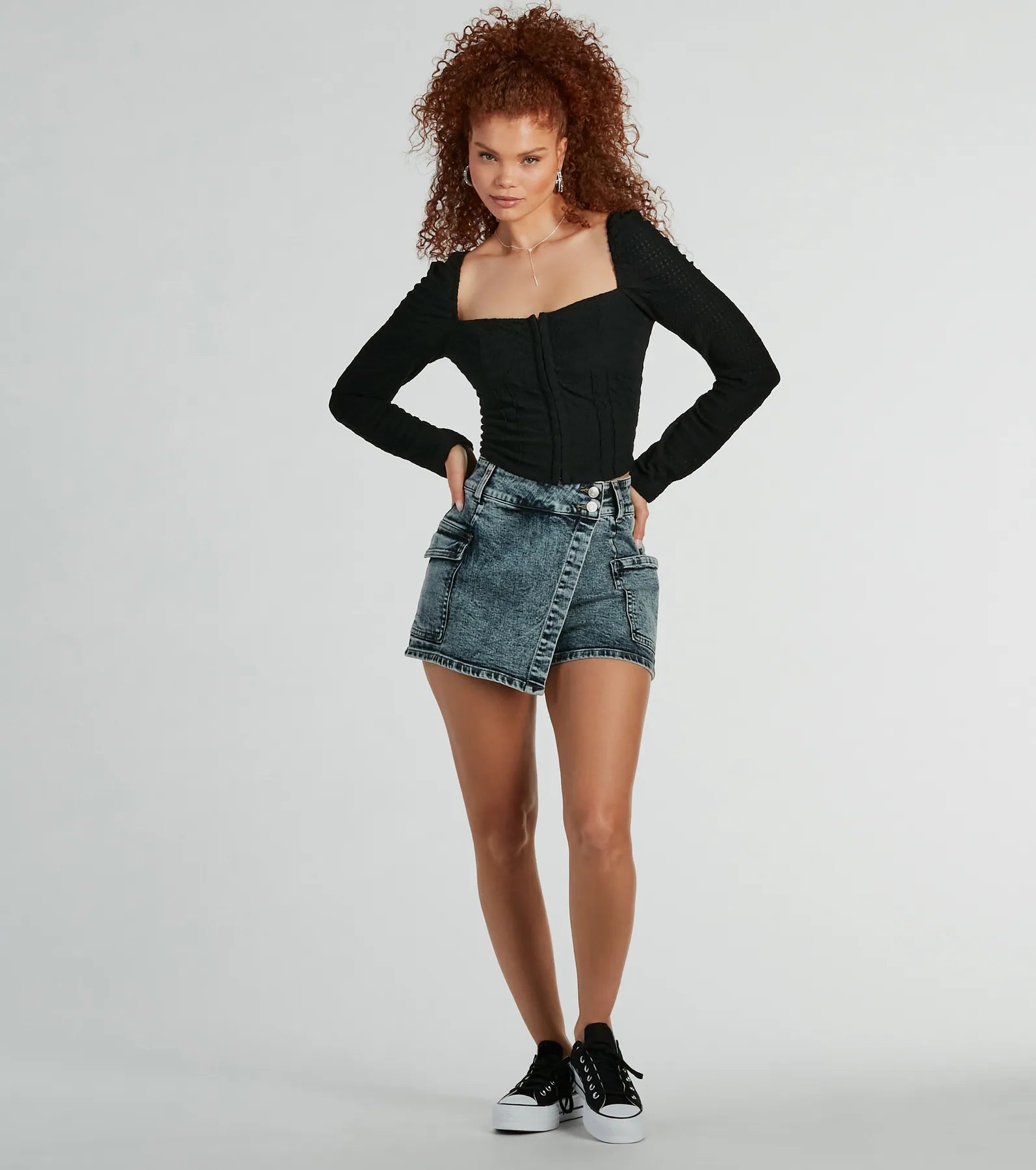 Sweet 'Fit Long Sleeve Textured Knit Corset Top - Image 3