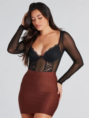 Exquisite Taste Lace Mesh Long Sleeve Bodysuit