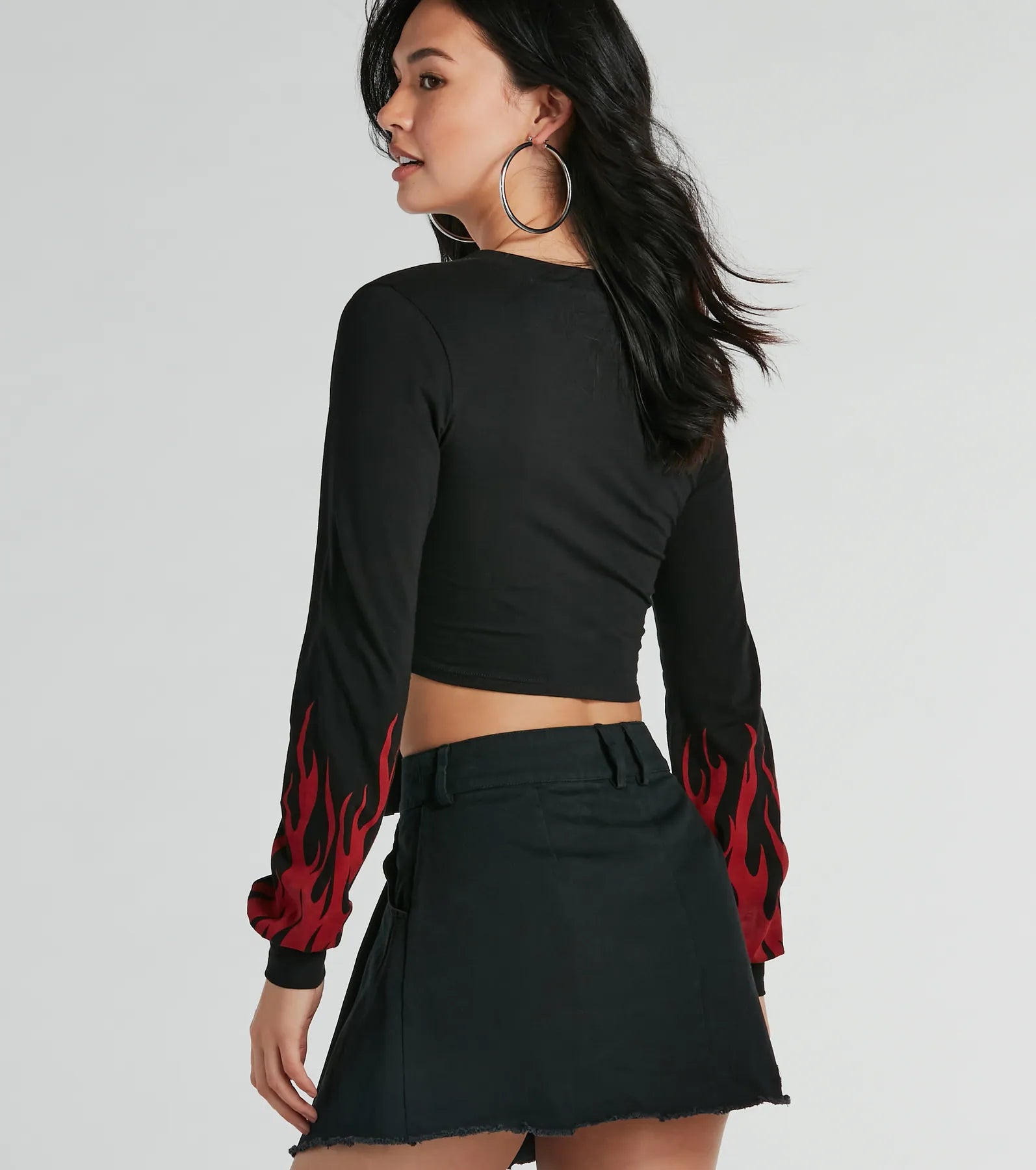 Flame Racer Tie-Front Graphic Crop Top - Image 2