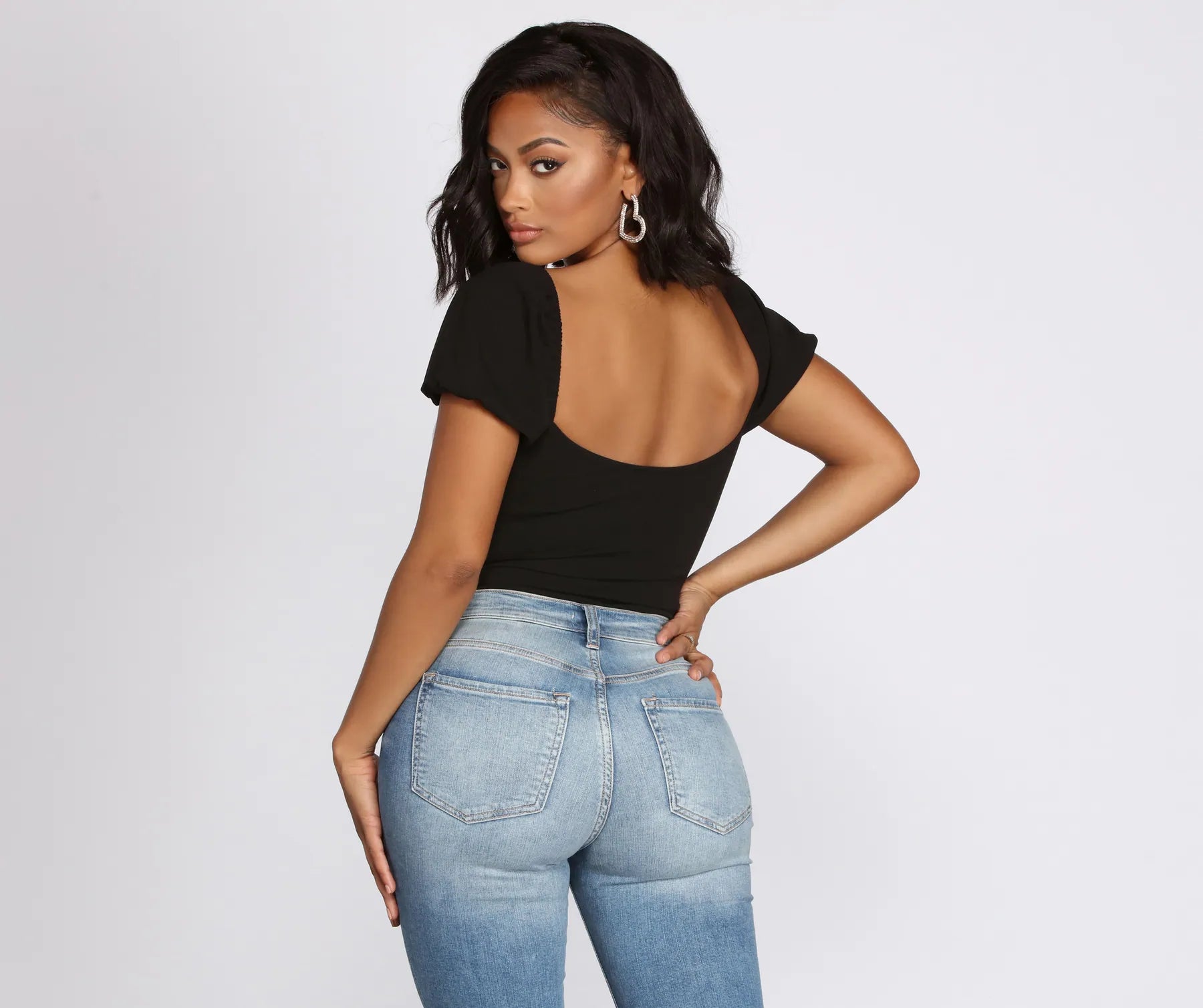 Crepe Puff Sleeve Bodysuit - Image 2