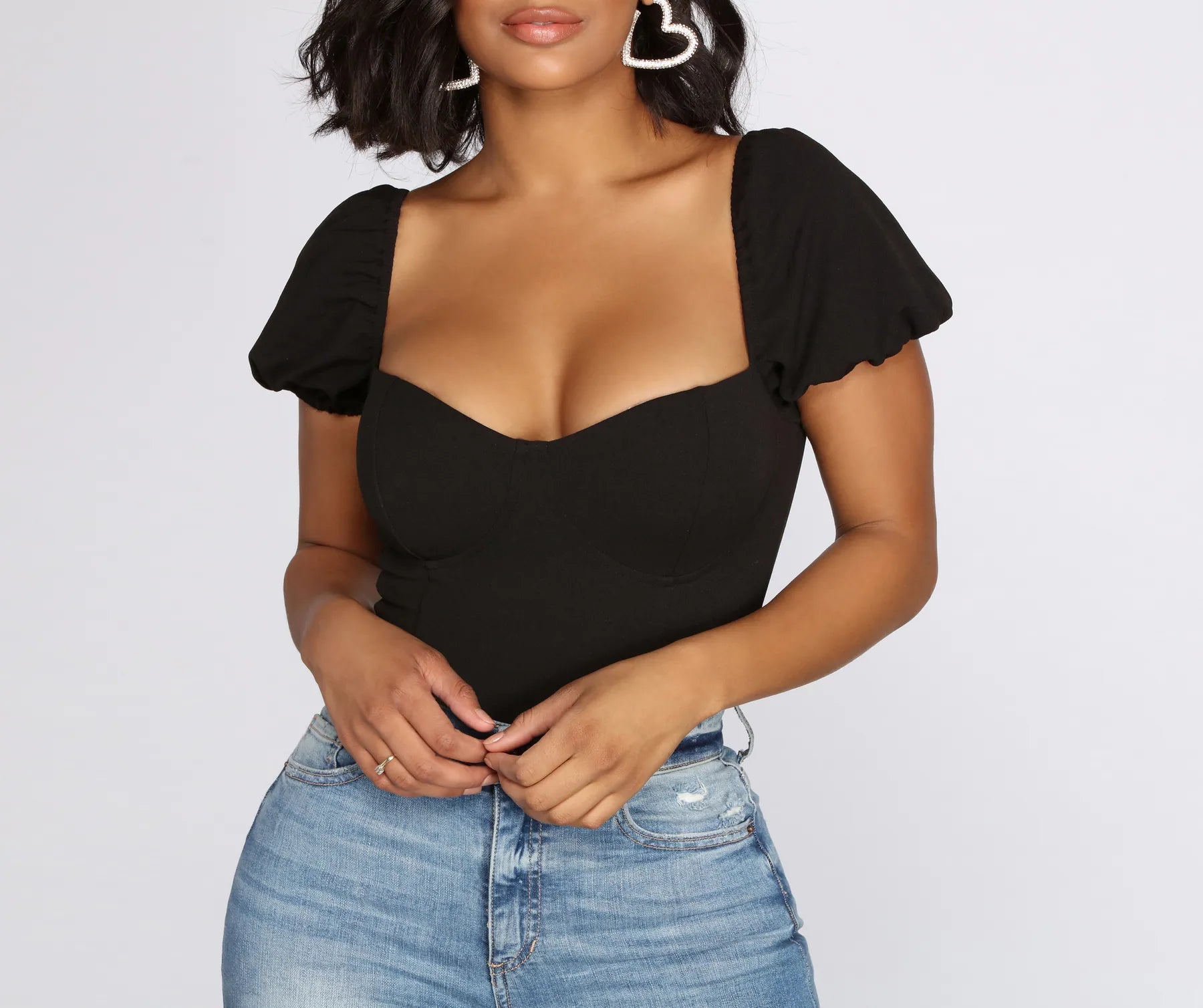 Crepe Puff Sleeve Bodysuit - Image 3