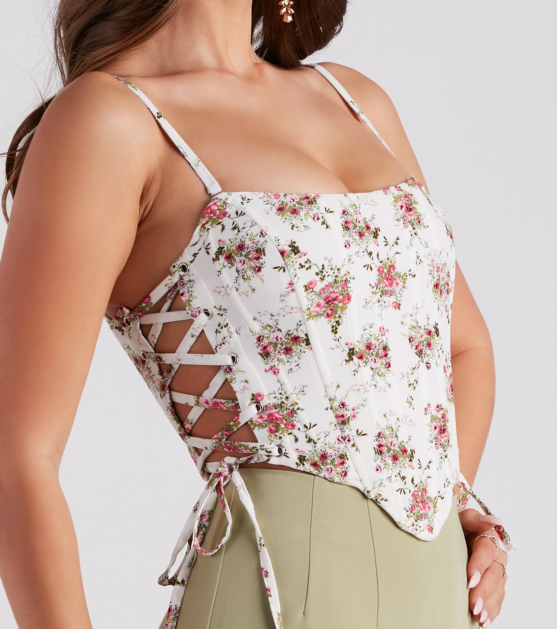 Floral Splendor Lace-Up Bustier - Image 2