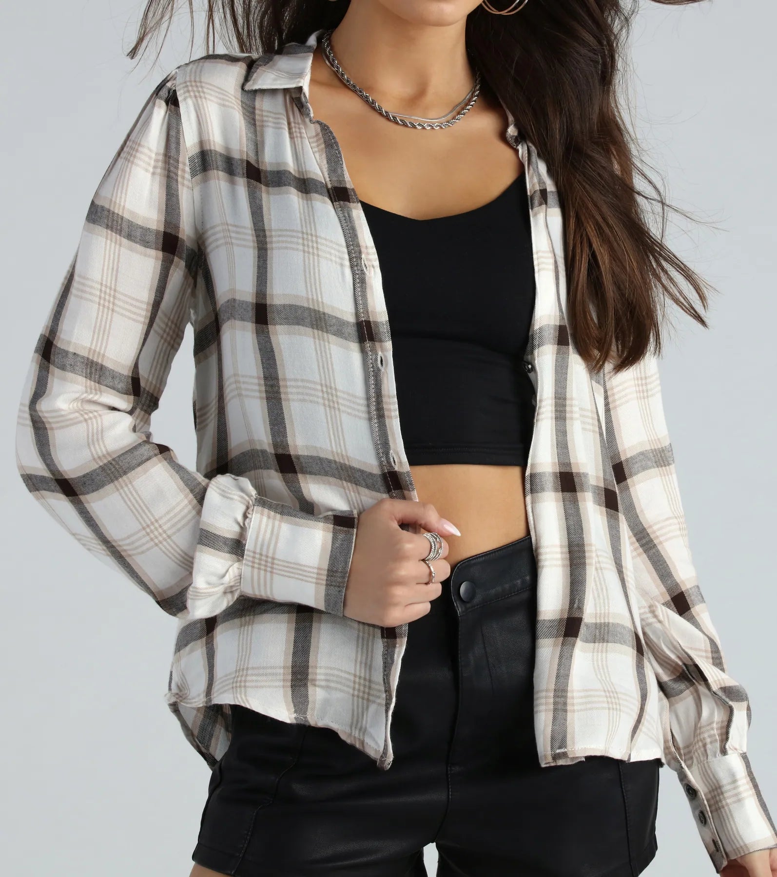 Days In Plaid Button Down Shirt Top - Image 3
