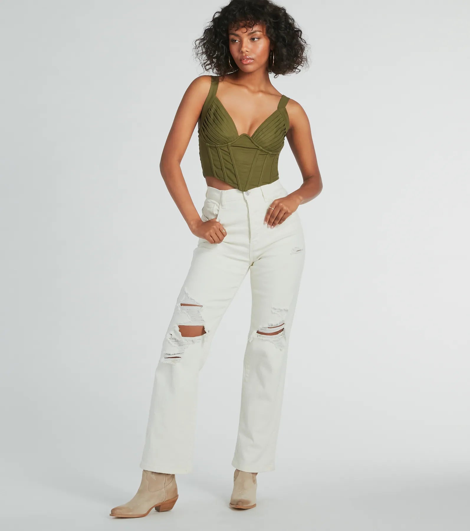 Everyday Allure Plunging Linen Corset Top - Image 2