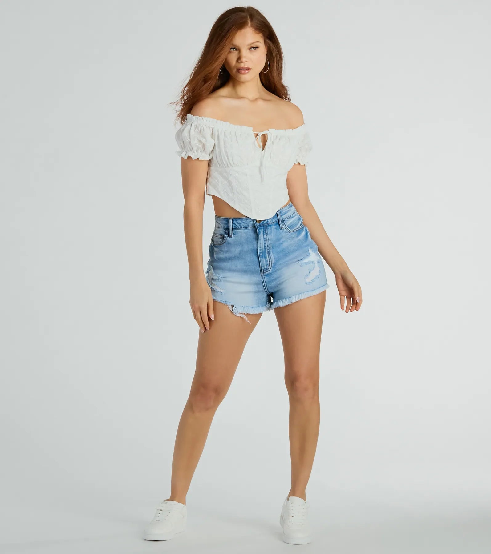 Effortless Mood Off-The-Shoulder Eyelet Corset Top - Image 3