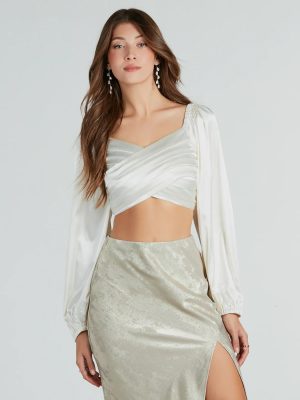 Effortlessly Fab Satin Long Sleeve Cropped Blouse